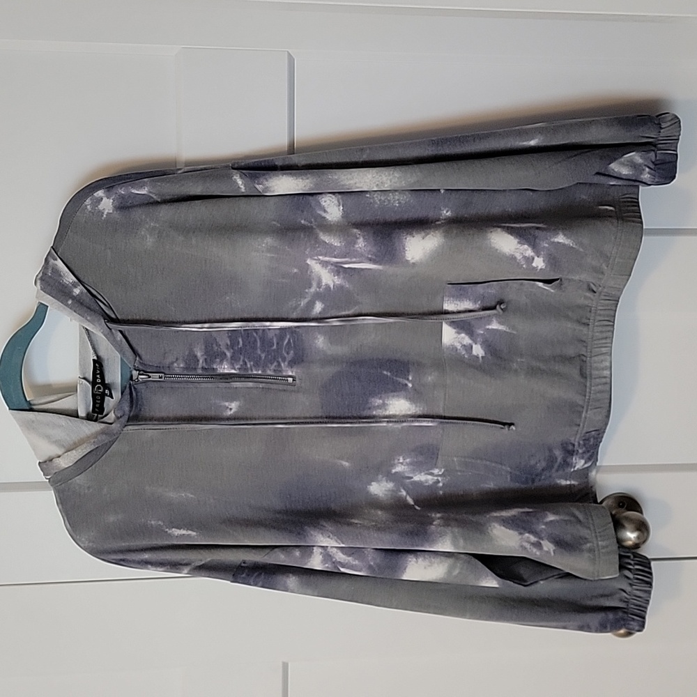 Fred David 2X Quarter zip hooded pullover, gray, purple tie dyed